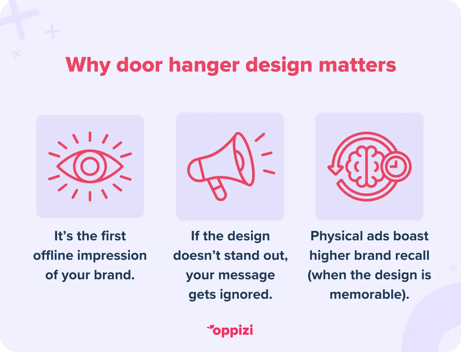 Why door hanger design matters
It’s the first offline impression of your brand.
If the design doesn’t stand out, your message gets ignored.
Physical ads boast higher brand recall (when the design is memorable).