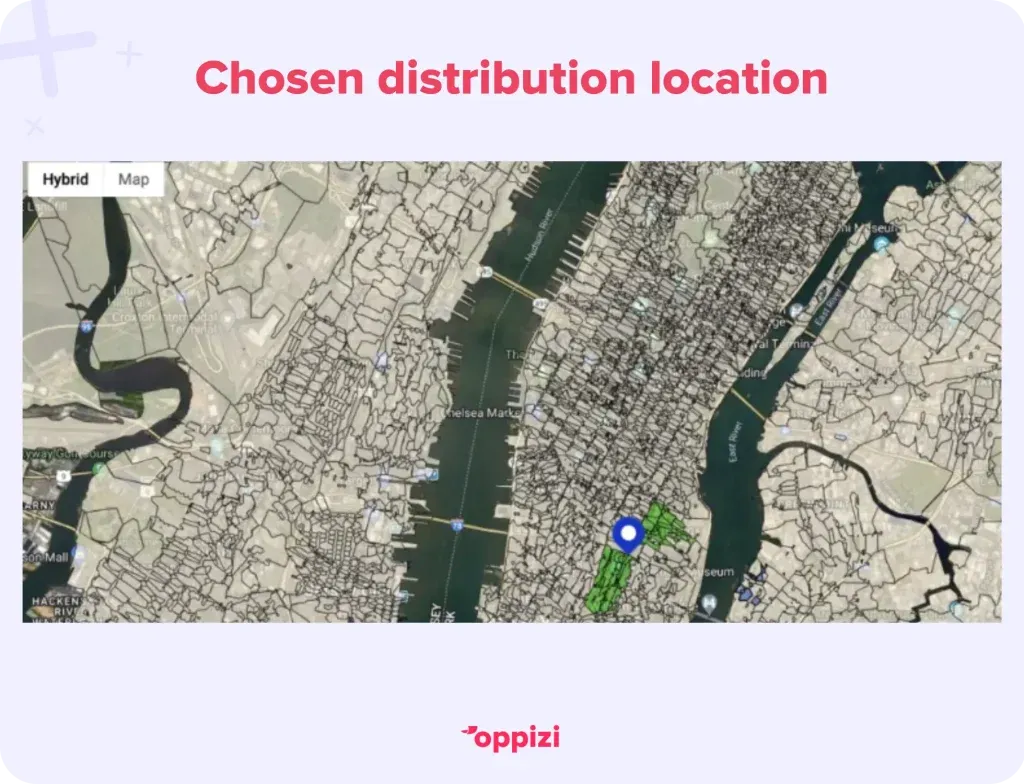 A map showing the distribution area for the EDDM campaign.